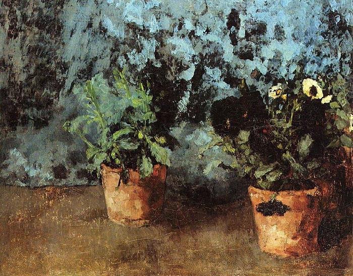 Carl Schuch Zwei Blumentopfe mit Stiefmutterchen oil painting picture